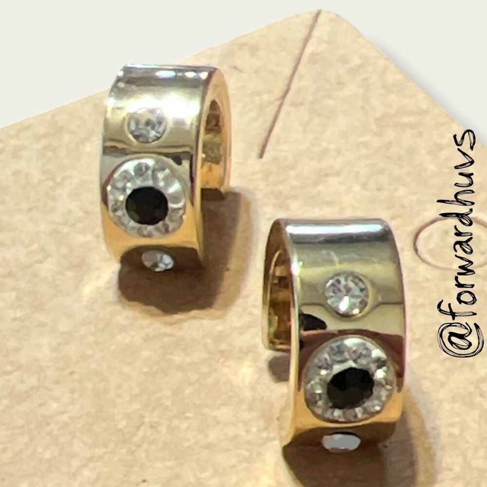 Gold Tone Hoop with Rhinestone Embellishment Earrings
